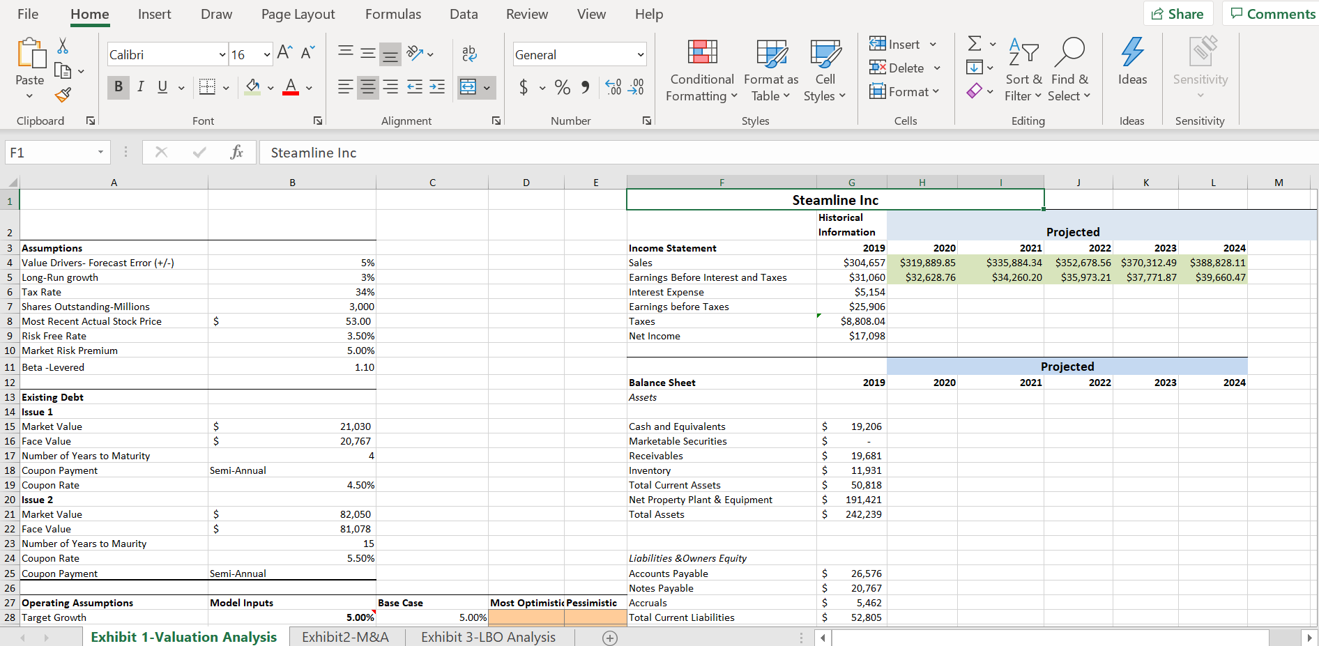 Valuation Model File Home Insert Draw Page Layout Formulas Data Review View