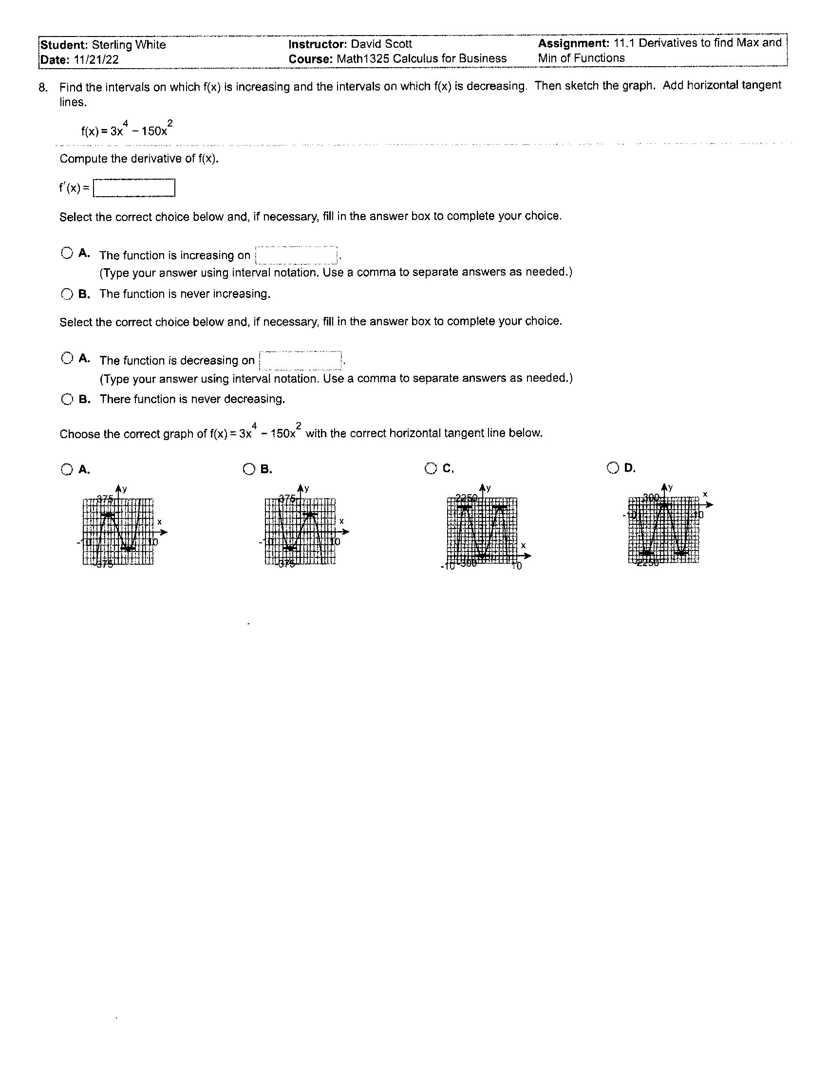 Calculus for Business Assignment. 11'6 Max and Mm Problems 1 6. A