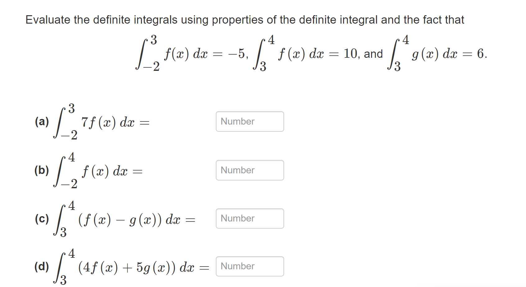 2 4 (c) (f (2) - g(a)) dac = Number 3 4