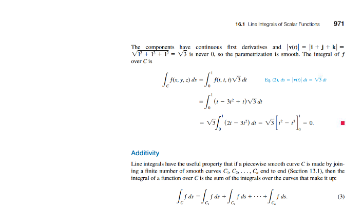 with in the computation of the line integral here. The subsection "Additivity"