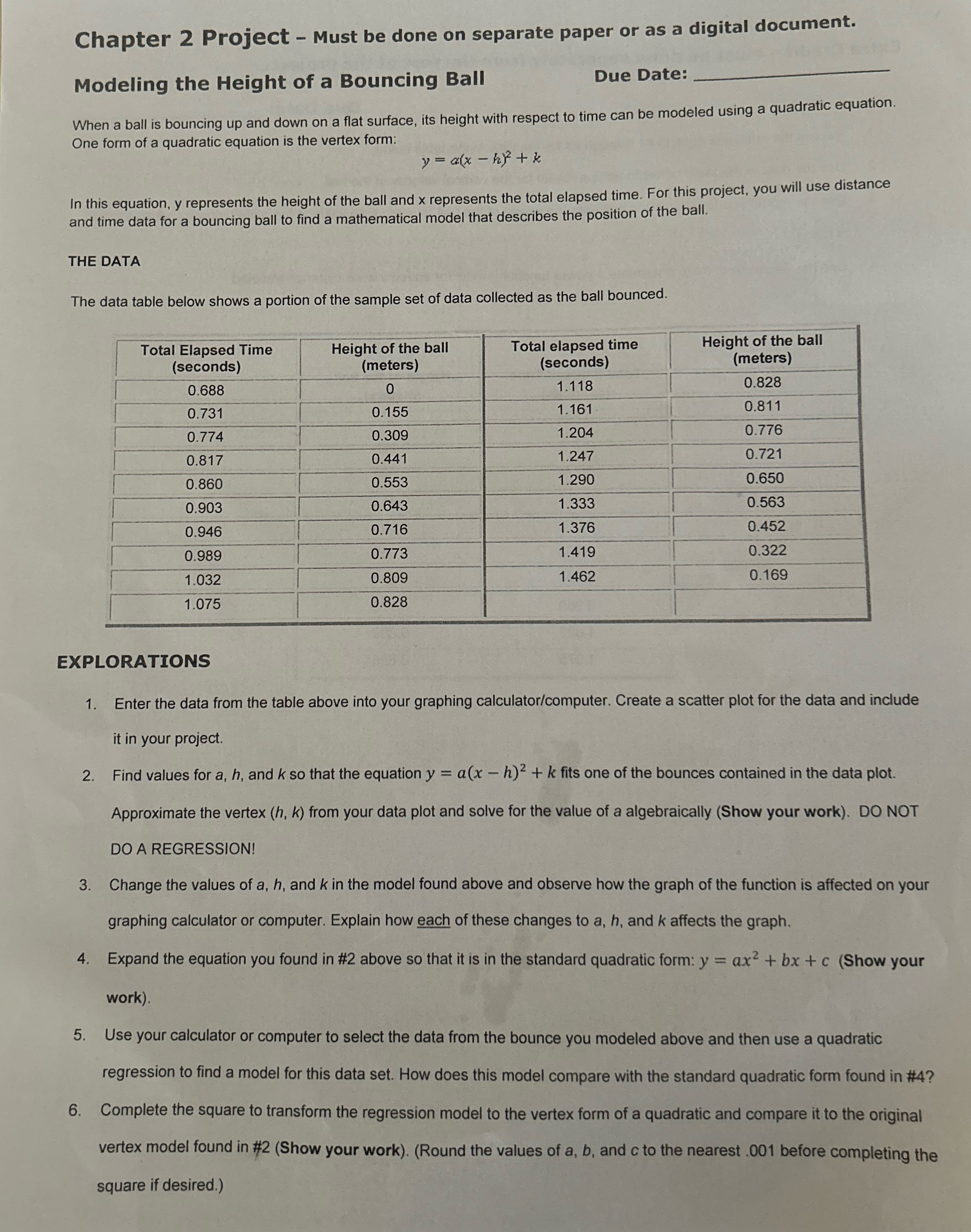 Chapter 2 Project - Must be done on separate paper or