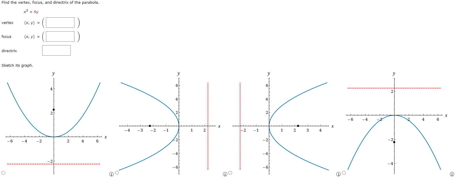 9y vertex ( x, V ) = focus ( x, y )