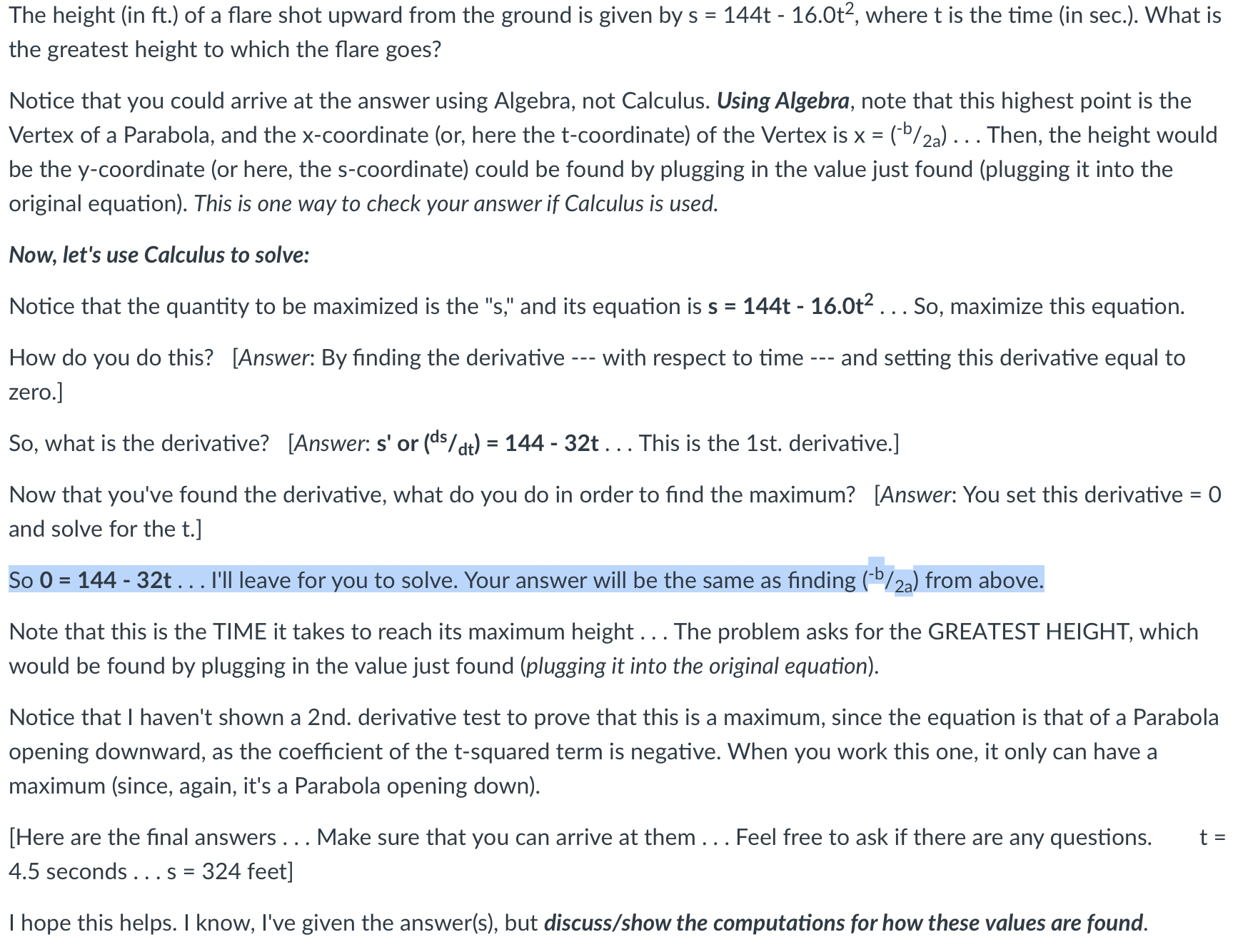 I need help solving this discussion The height (in ft.) of a