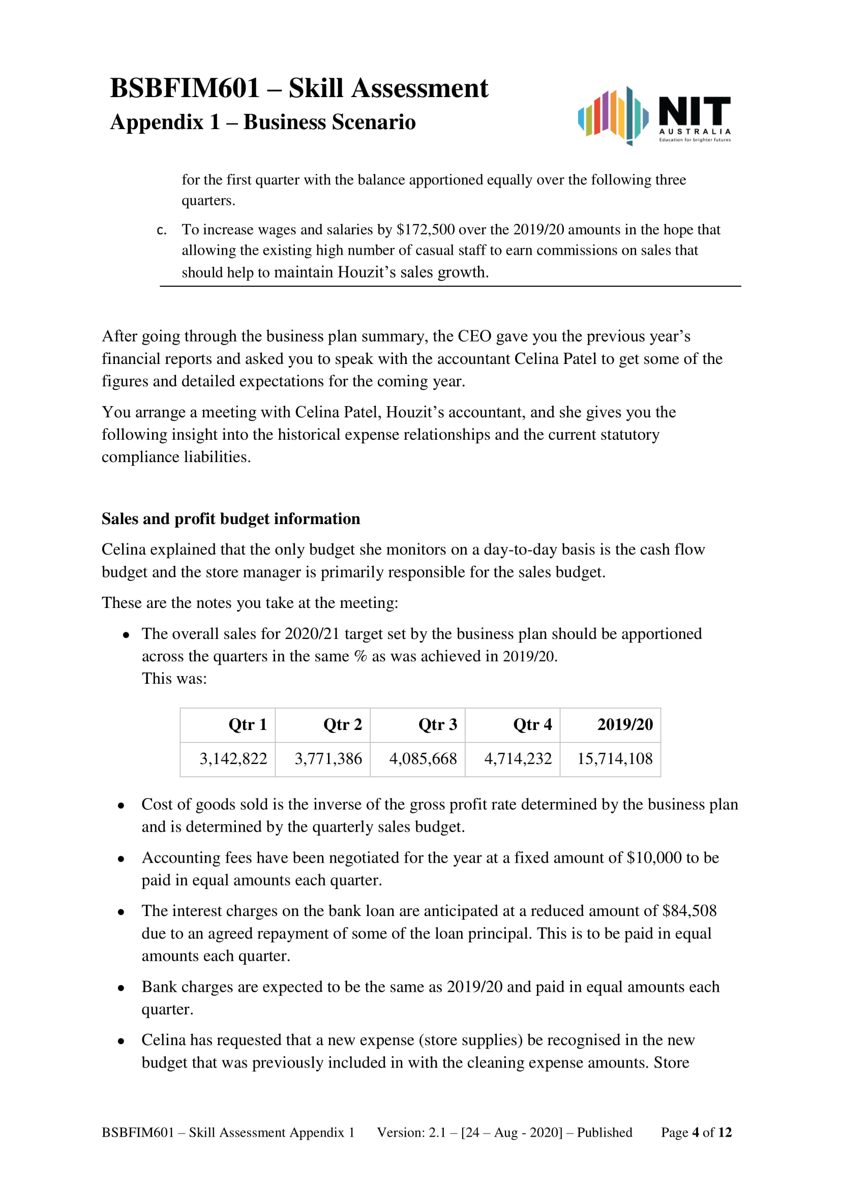 financial budgets for the next financial year 2020/21. The Financial report must