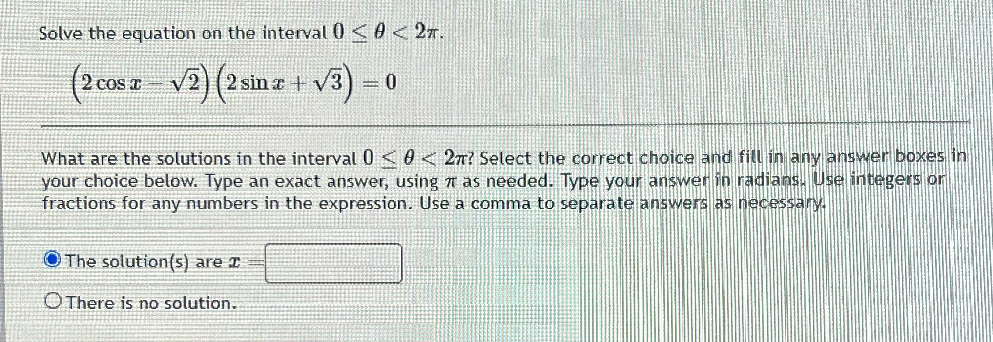 -Solve the equation on the interval 0 < 0 < k. (2