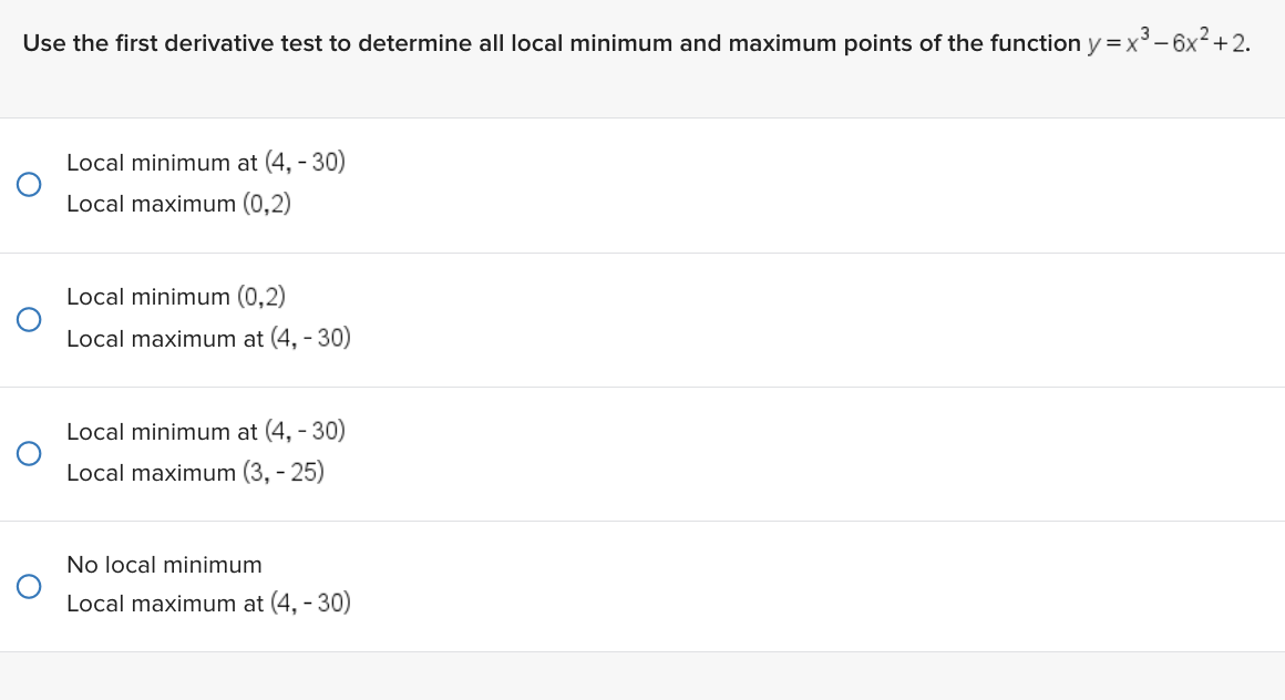 Use the first derivative test to determine all local minimum and