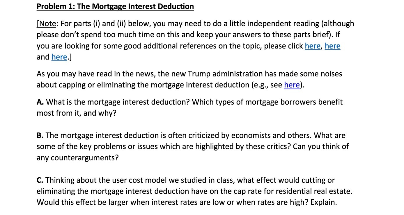  Problem 1: The Mortgage Interest Deduction |Note: For parts (i) and