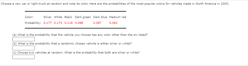 Dark blue Medium red Probability: 0.177 0.173 0.118 0.088 0.087 0.062 [a)