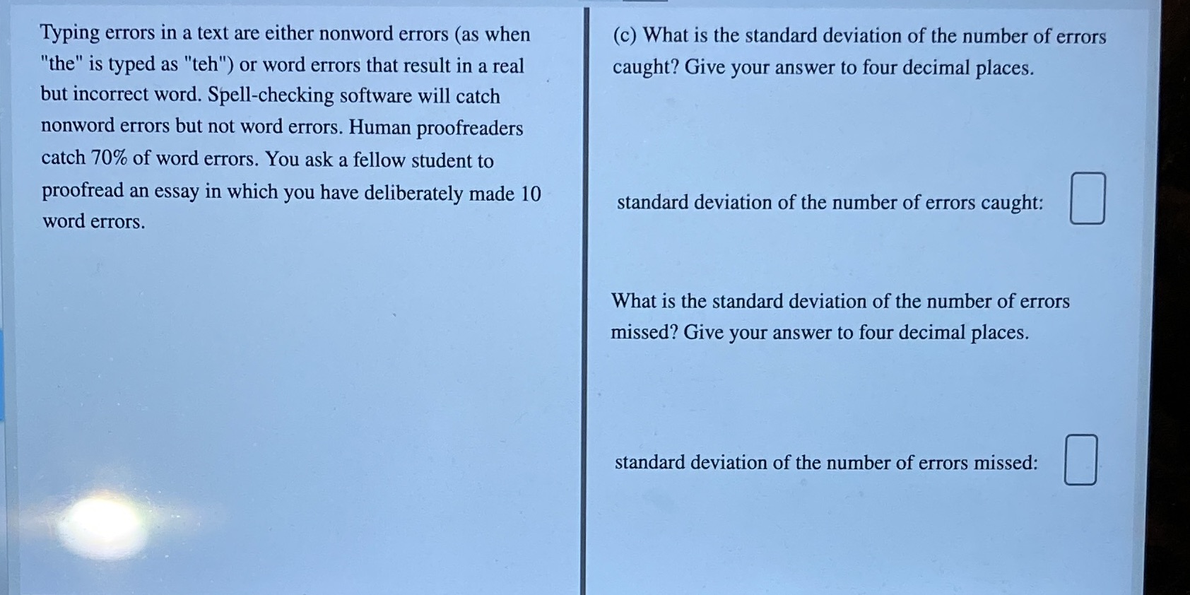  Typing errors in a text are either nonword errors (as when