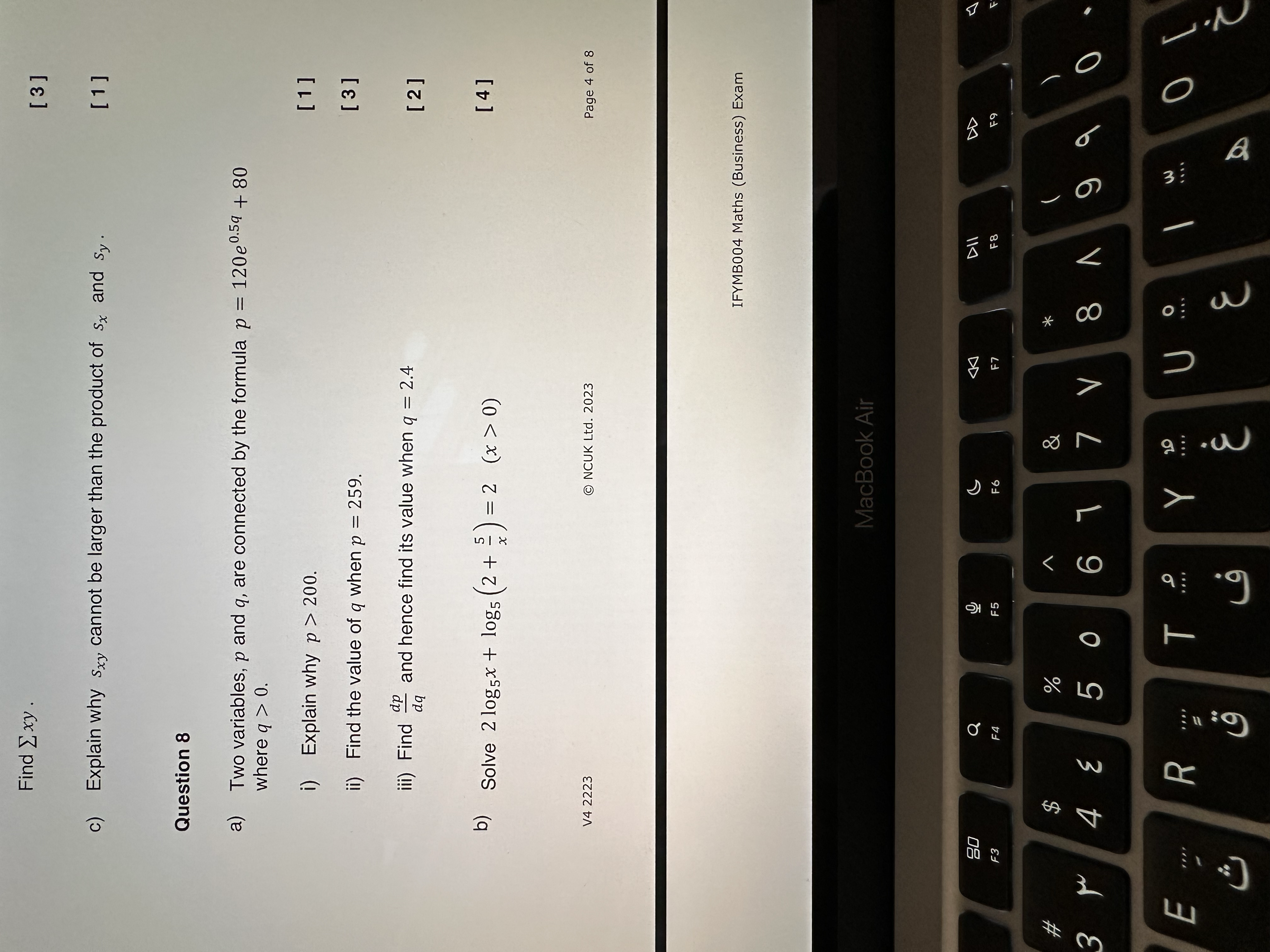 larger than the product of sx and sy. [1 ] Question 8