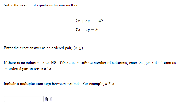 ordered pair= (I, 3;]. If there is no solution: enter NS. If