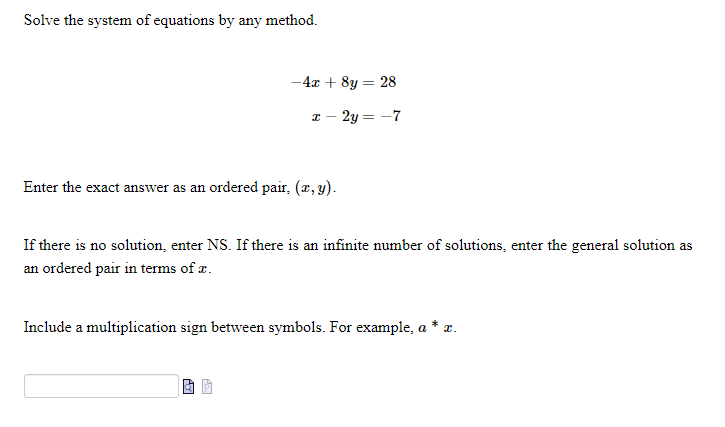 between symbols. For example= o. I. E Solve the system of equations