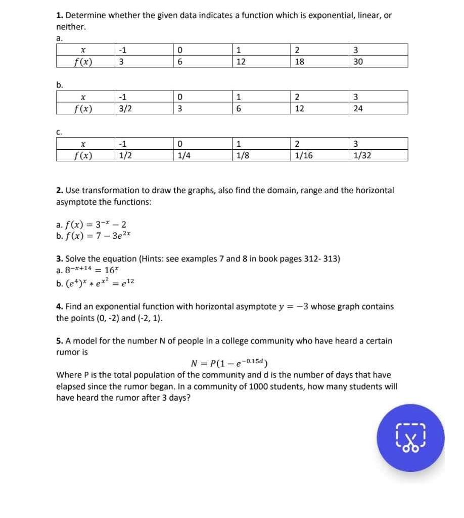 exponential, linear, or neither. x -1 0 1 2 3 F (x)