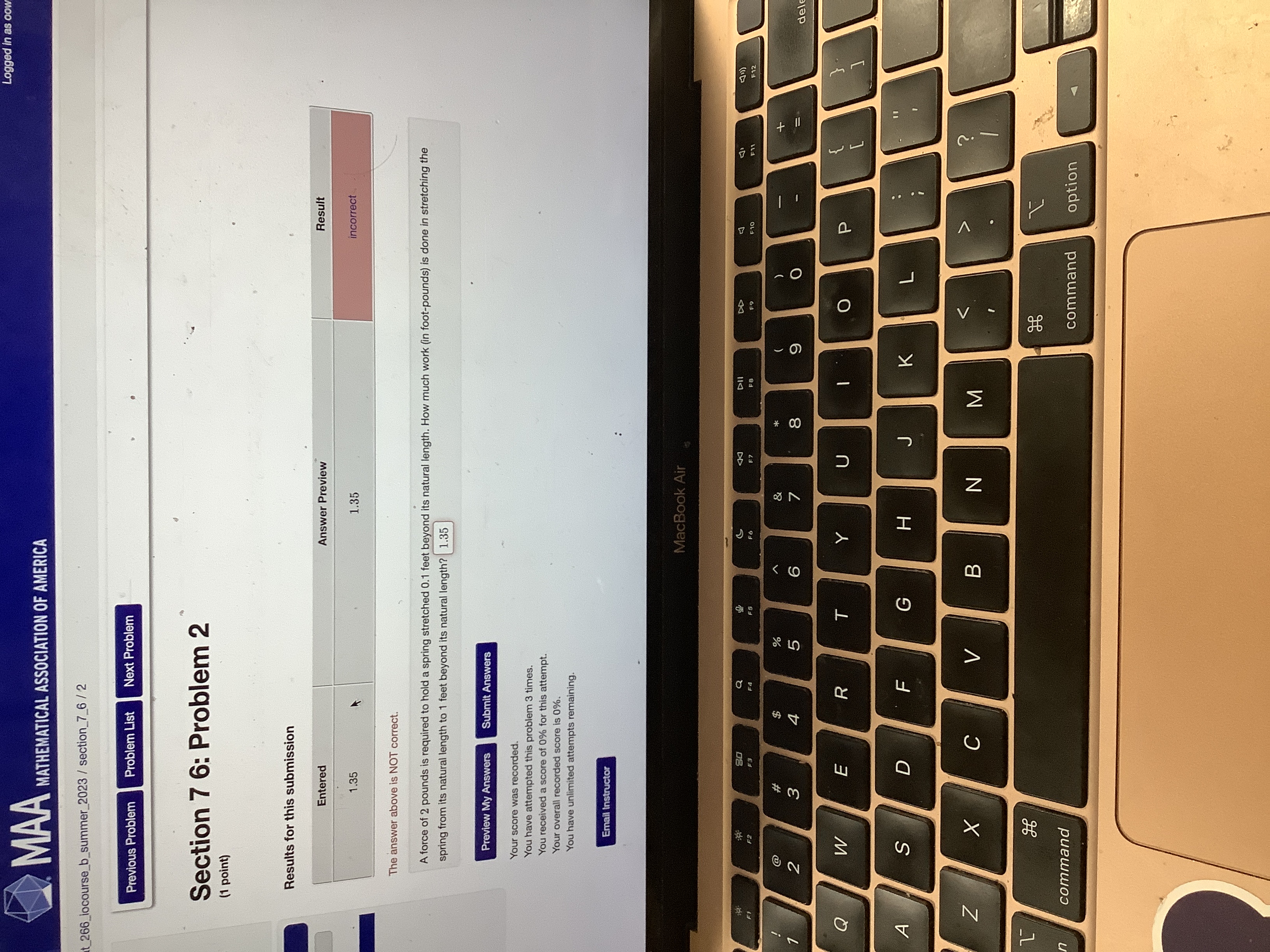(1 point) When a particle is located a distance x meters from