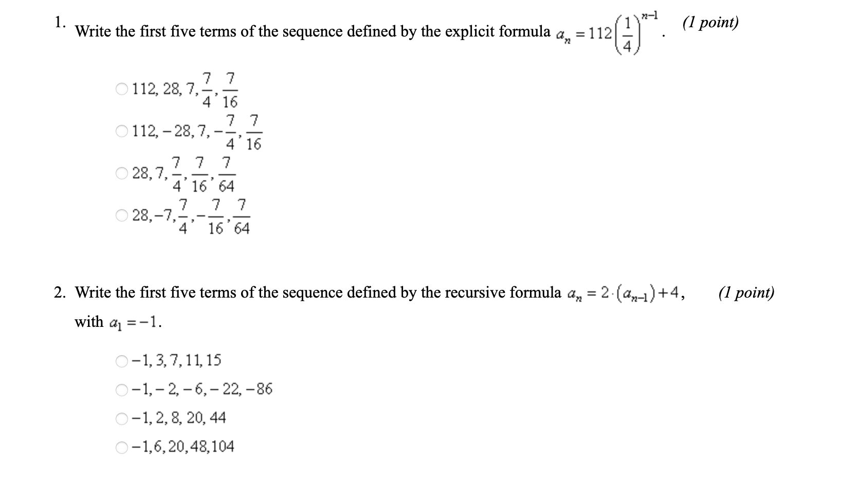 1. 2-1 Write the first five terms of the sequence defined