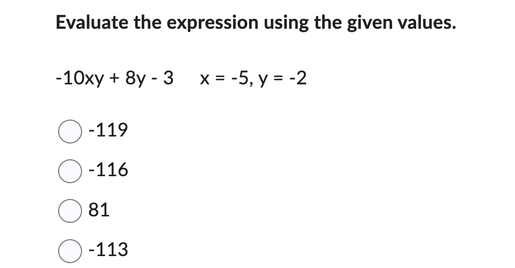 3 X = -5, y = -2 O-119 O -116 81 -113\fU