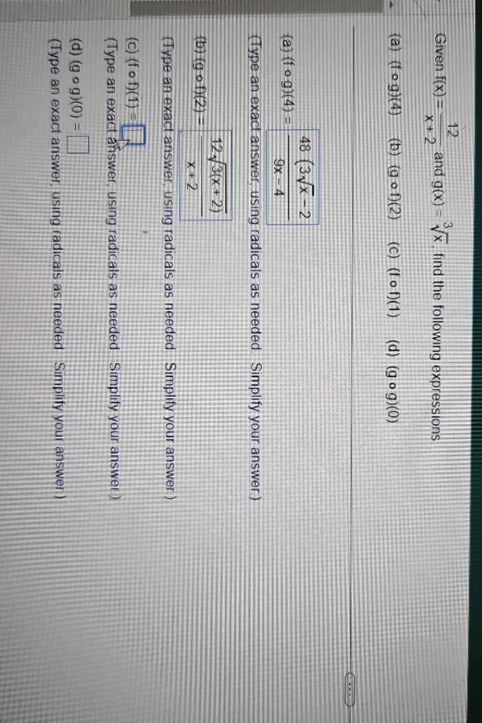 answer a-d Given f(x) = x + > and g(x) = vx