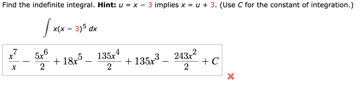 Find the indefinite integral. Hint: u = x - 3 implies
