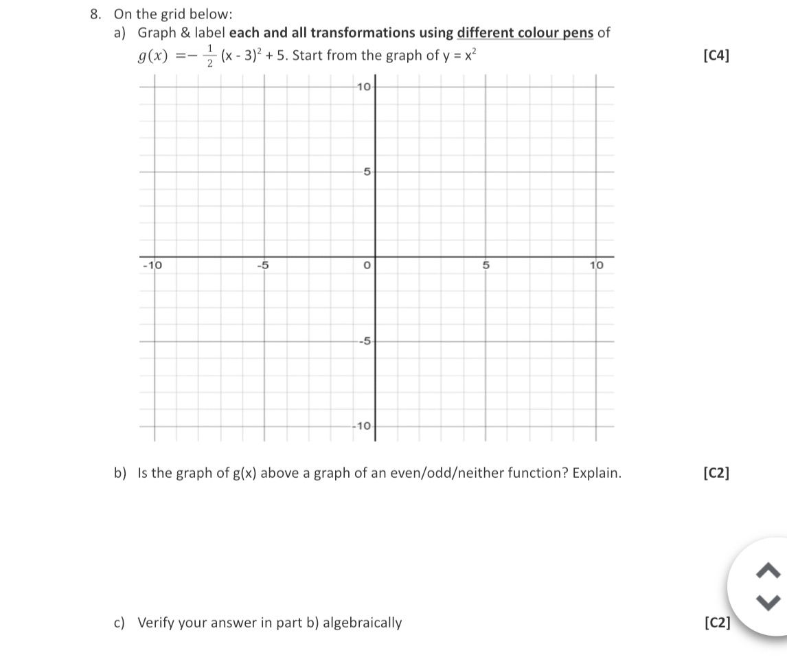Gr 12 8. On the grid below: a) Graph & label each