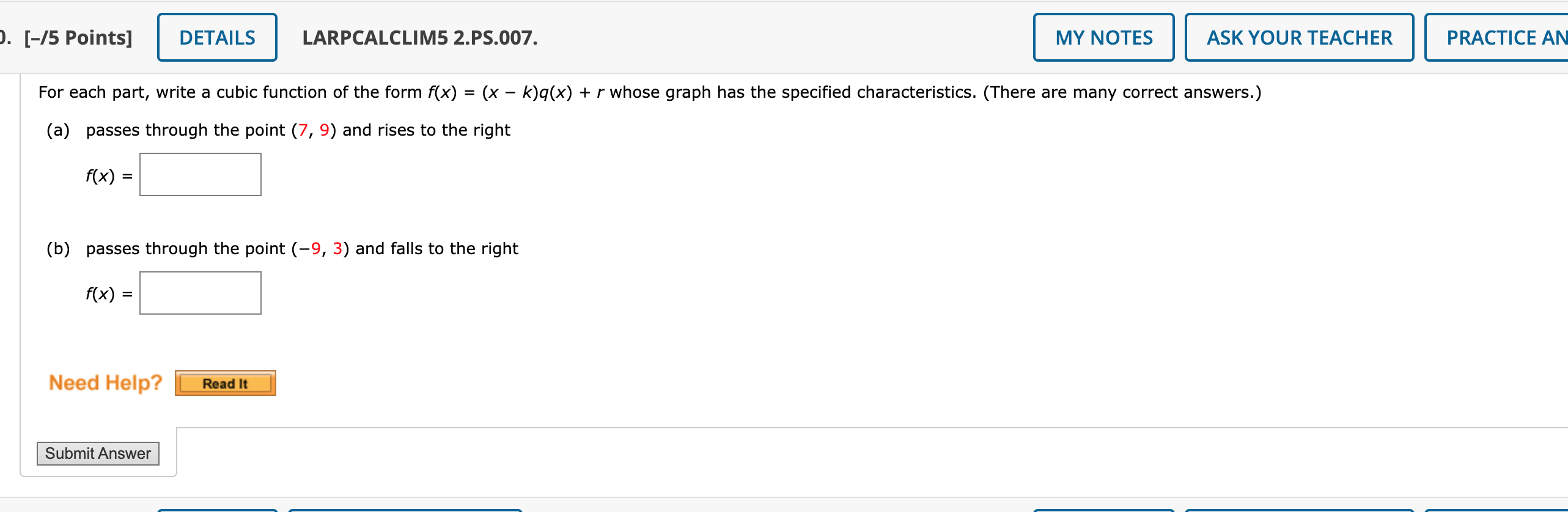 are many correct answers.) (a) passes through the point (7, 9) and