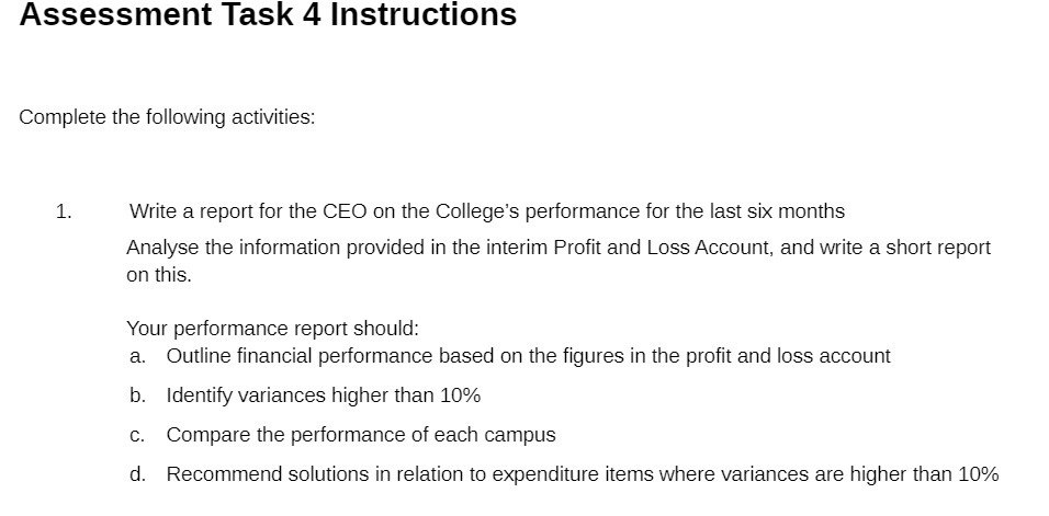  Assessment Task 4 Instructions Complete the following activities: 1. Write a