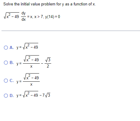  Solve the initial value problem for y as a function of