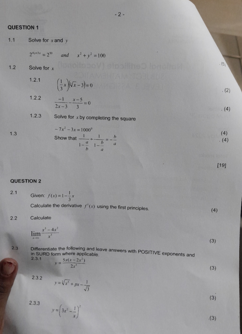  - 2 - QUESTION 1 1.1 Solve for x and y
