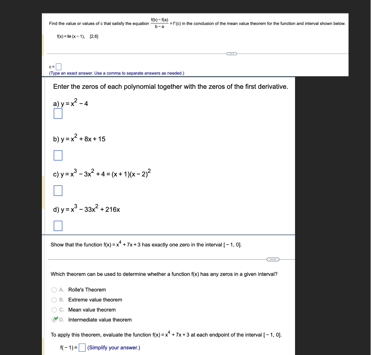 f(b}- [(3) b _ a = f'tc) in the conclusion of