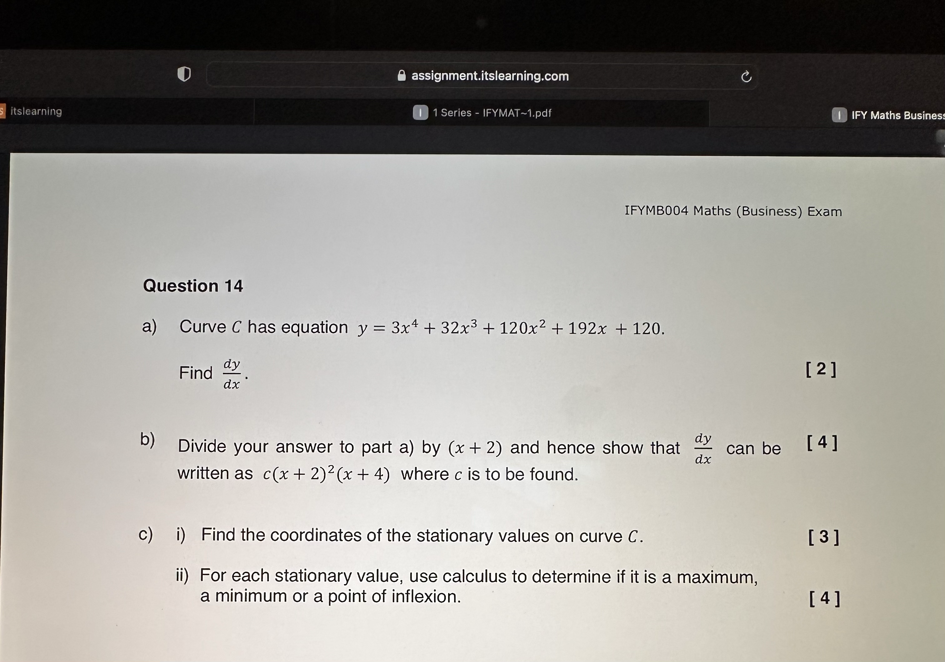 Busines IFYMB004 Maths (Business) Exam Question 14 a) Curve C has equation