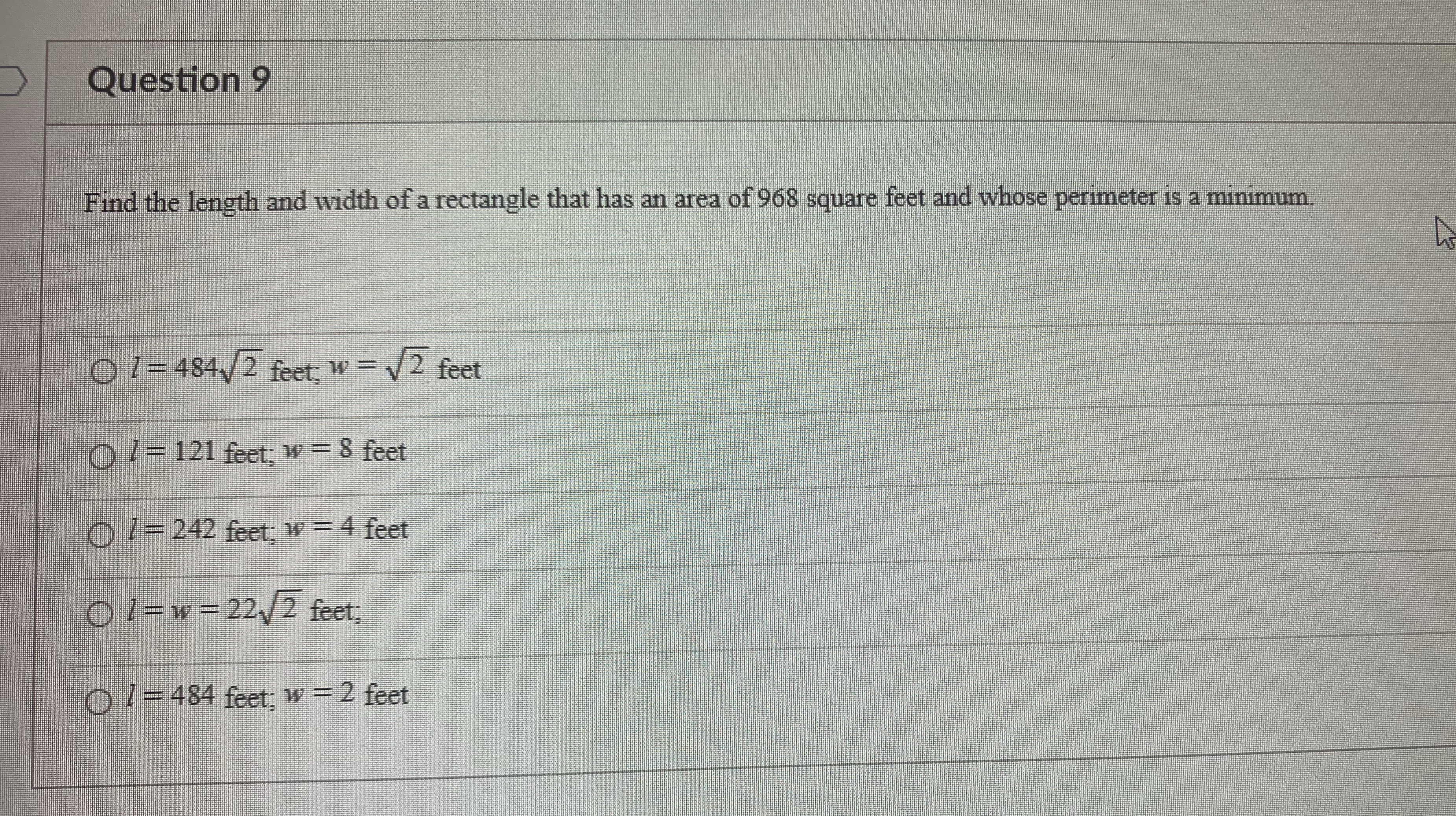 9. . Which option is correct? Show work please Question 9 Find