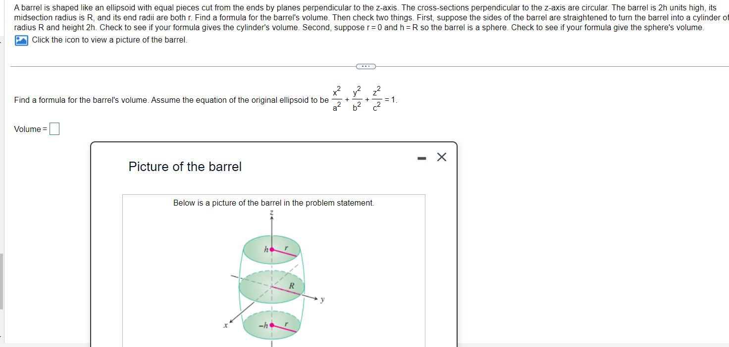 h = R so the barrel is a sphere. Check to see