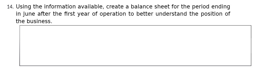 14 . Using the information available , create a balance sheet