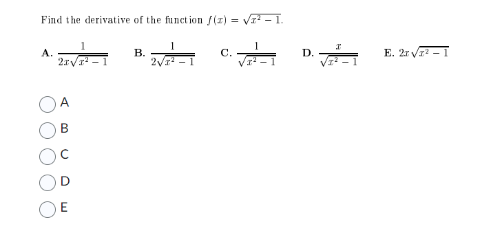  Find the derivative of the function f(x) = Vx - 1.