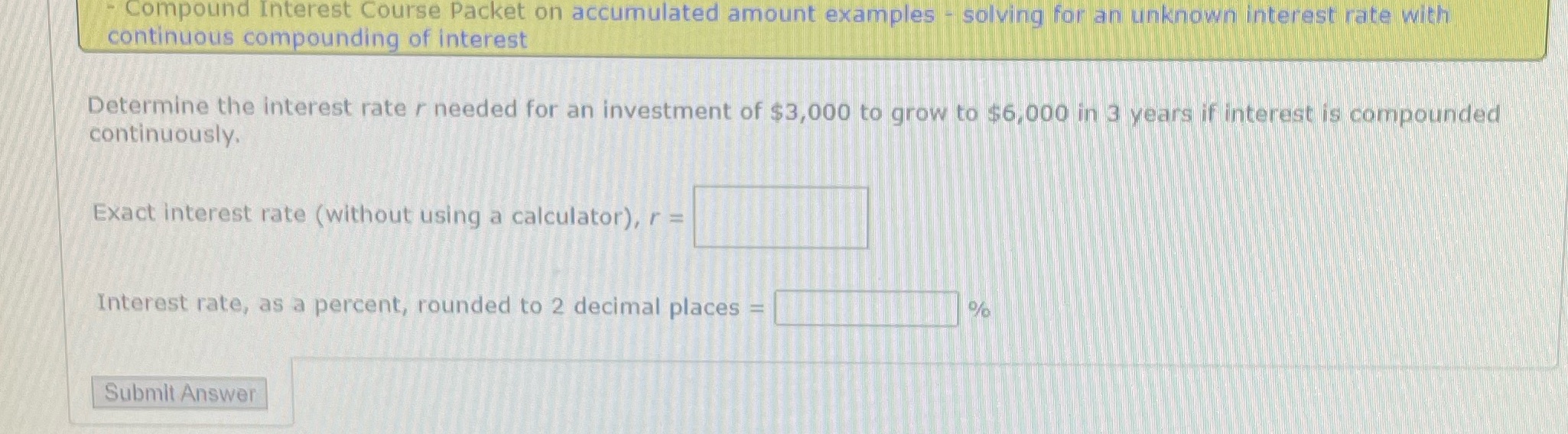  Compound Interest Course Packet on accumulated amount examples - solving for
