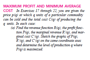 Hello! Please answer #18 ONLY! Thanks! :)) MAXIMUM PROFIT AND MINIMUM AVERAGE