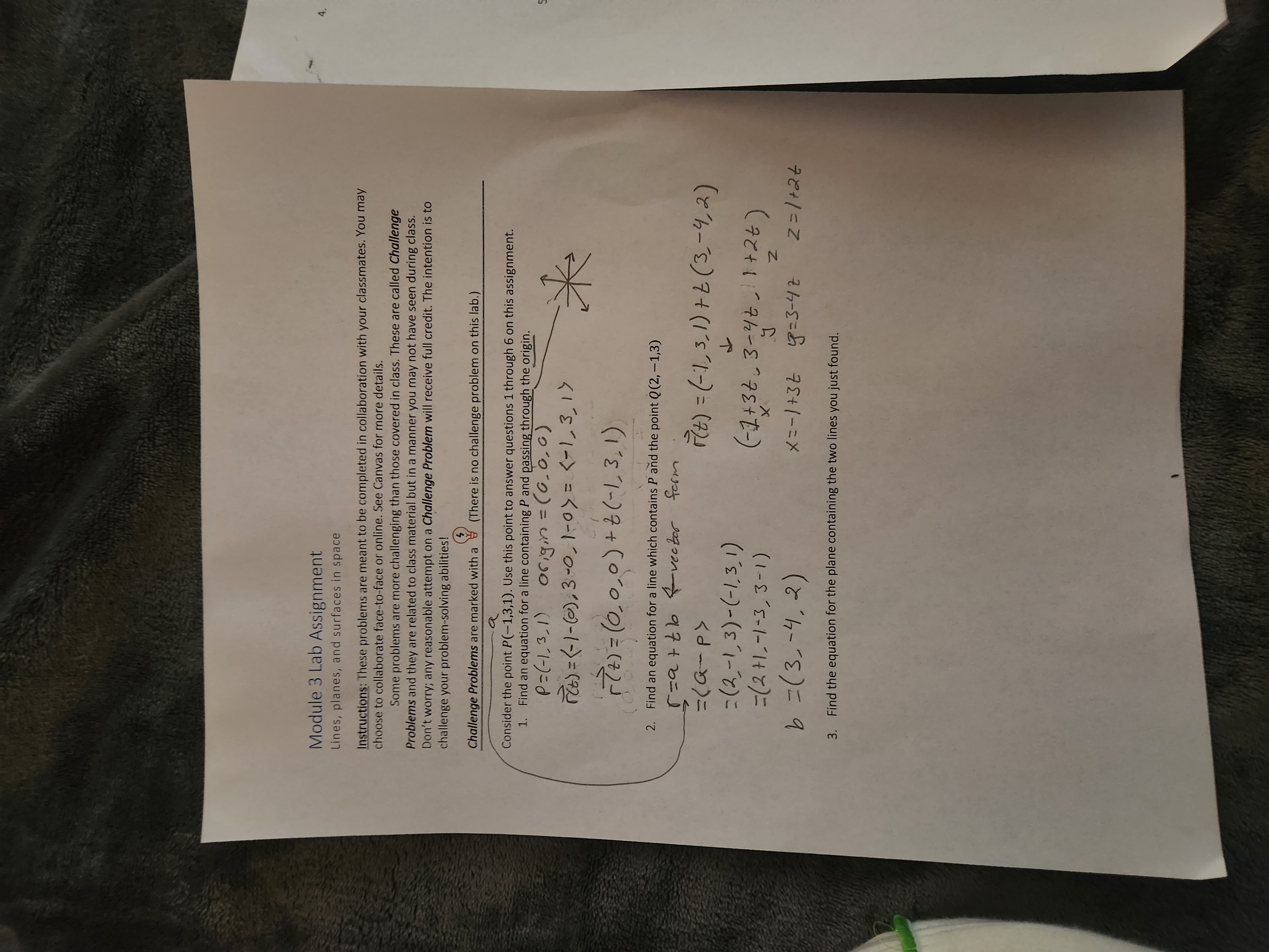  Module 3 Lab Assignment Lines, planes, and surfaces in space Instructions: