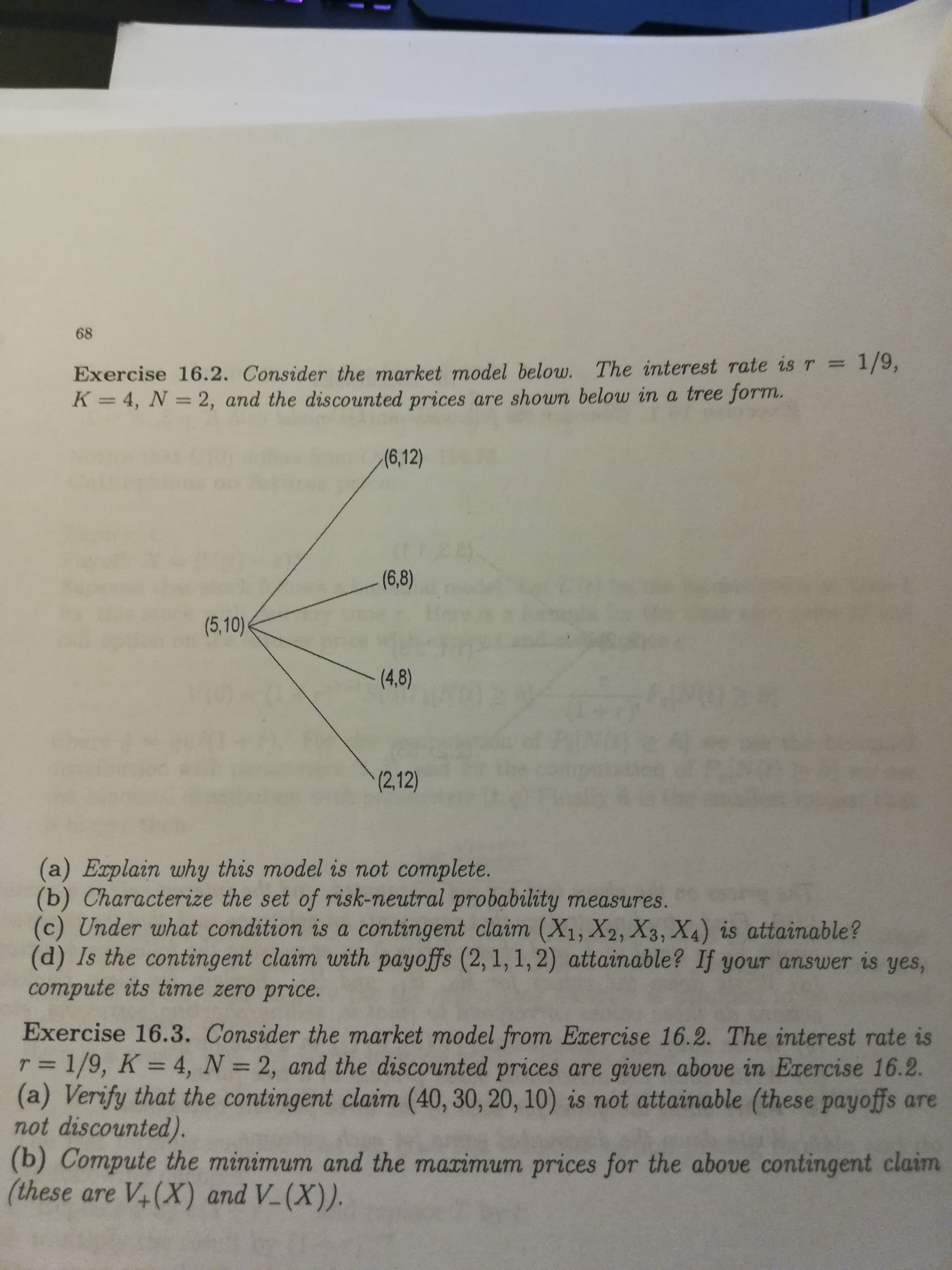 How does one calculate risk neutral probability measures when N =
