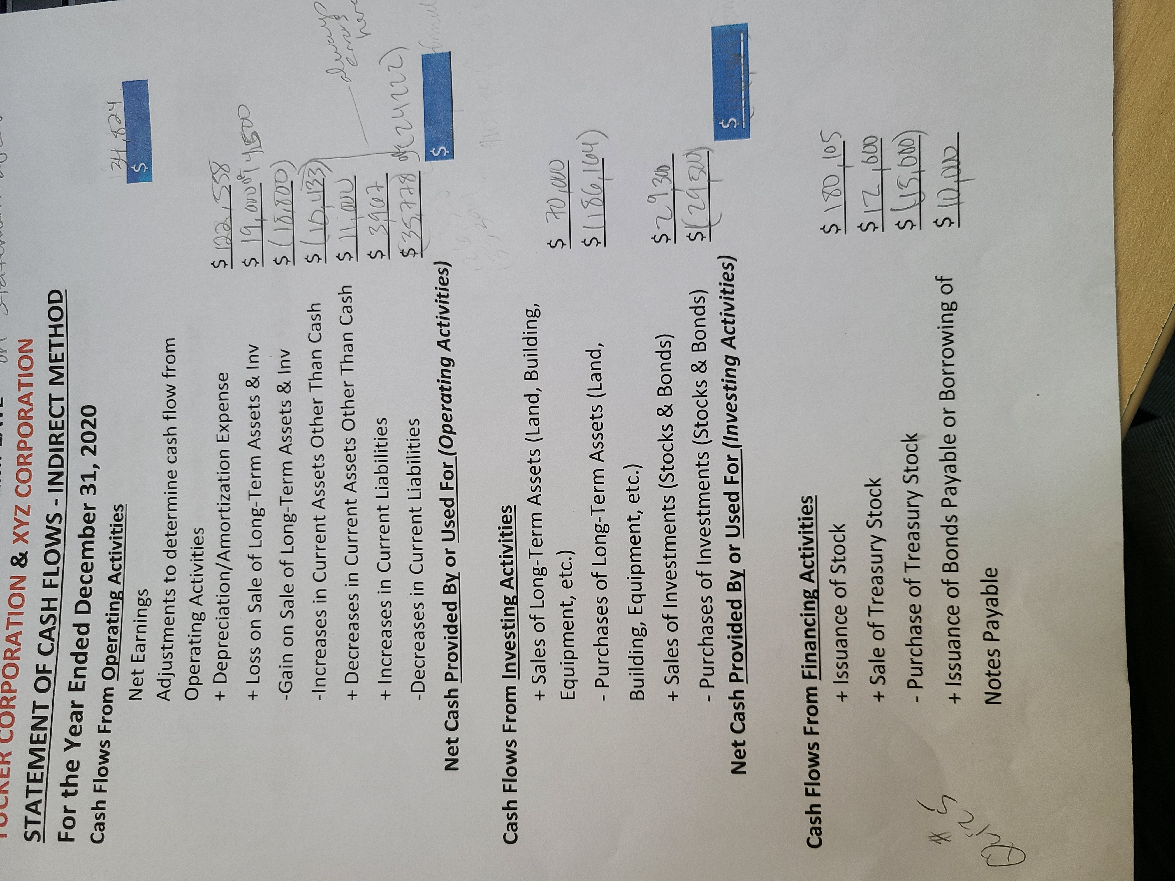 of Cash Flows but my numbers are not matching up. QUIZ#5 -