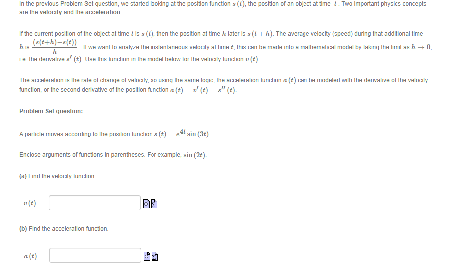 position function 5 [t], the position of an object at time t.