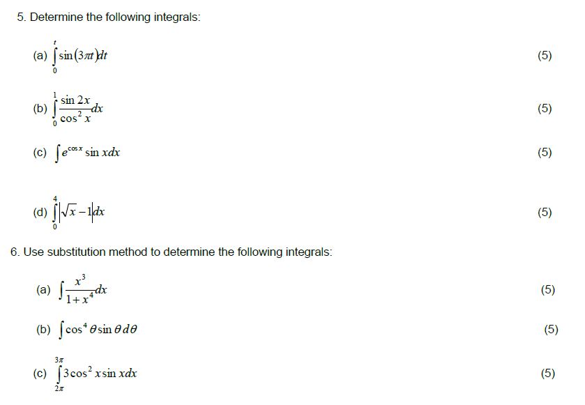 exsin xdx 6 Use substitution method to determine the following integrals: (b)