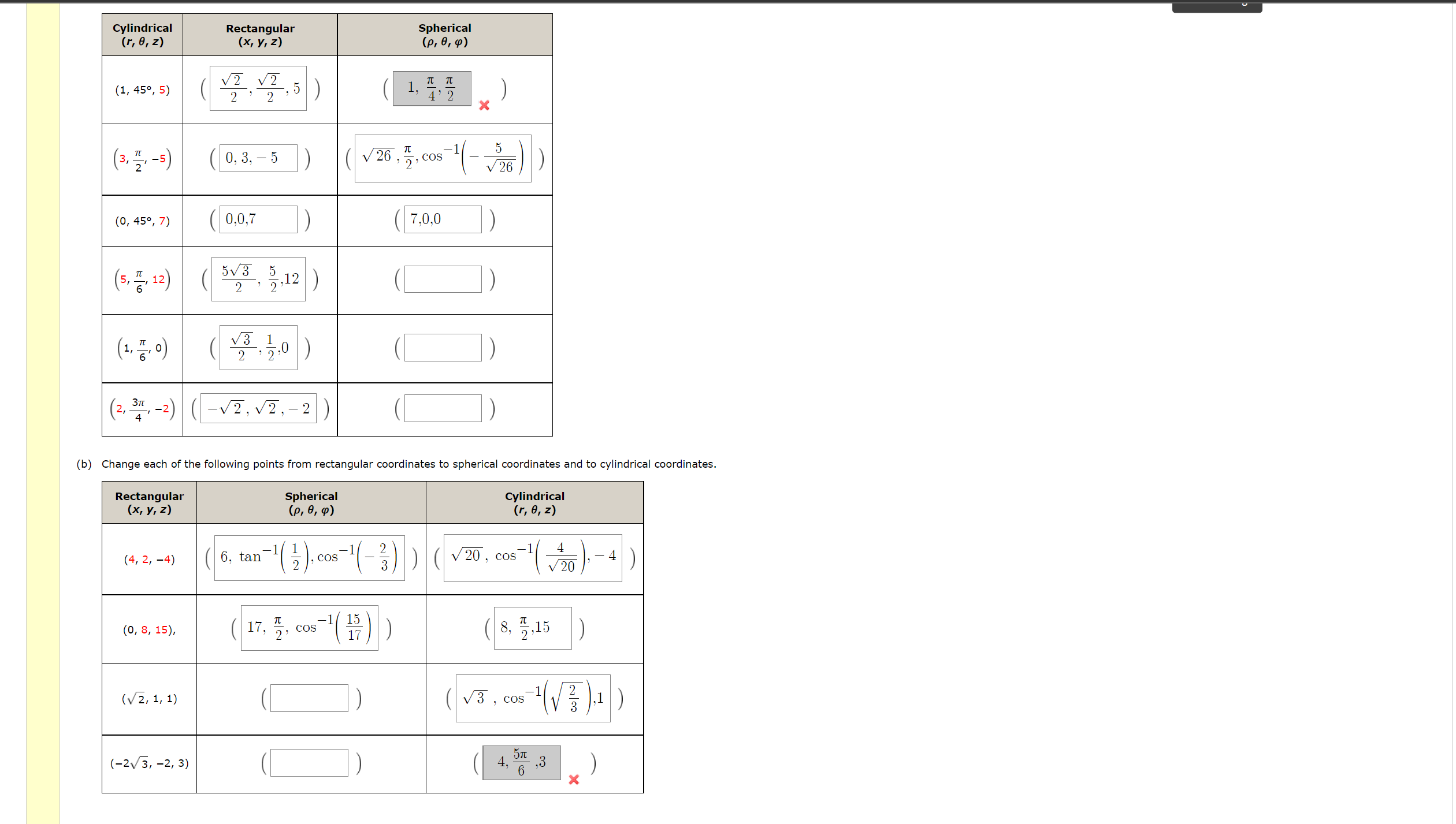 3) Rectangular 5 12 1 26 Spherical cos 26 Change each of