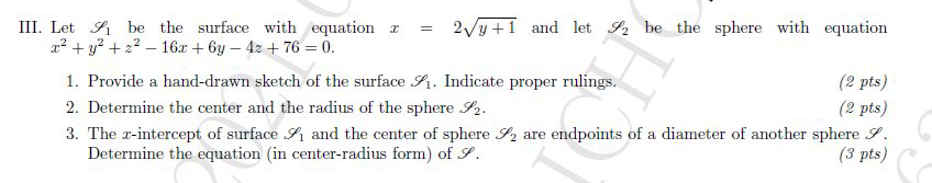  III. Let A be the surface with equation r = 2vy+1