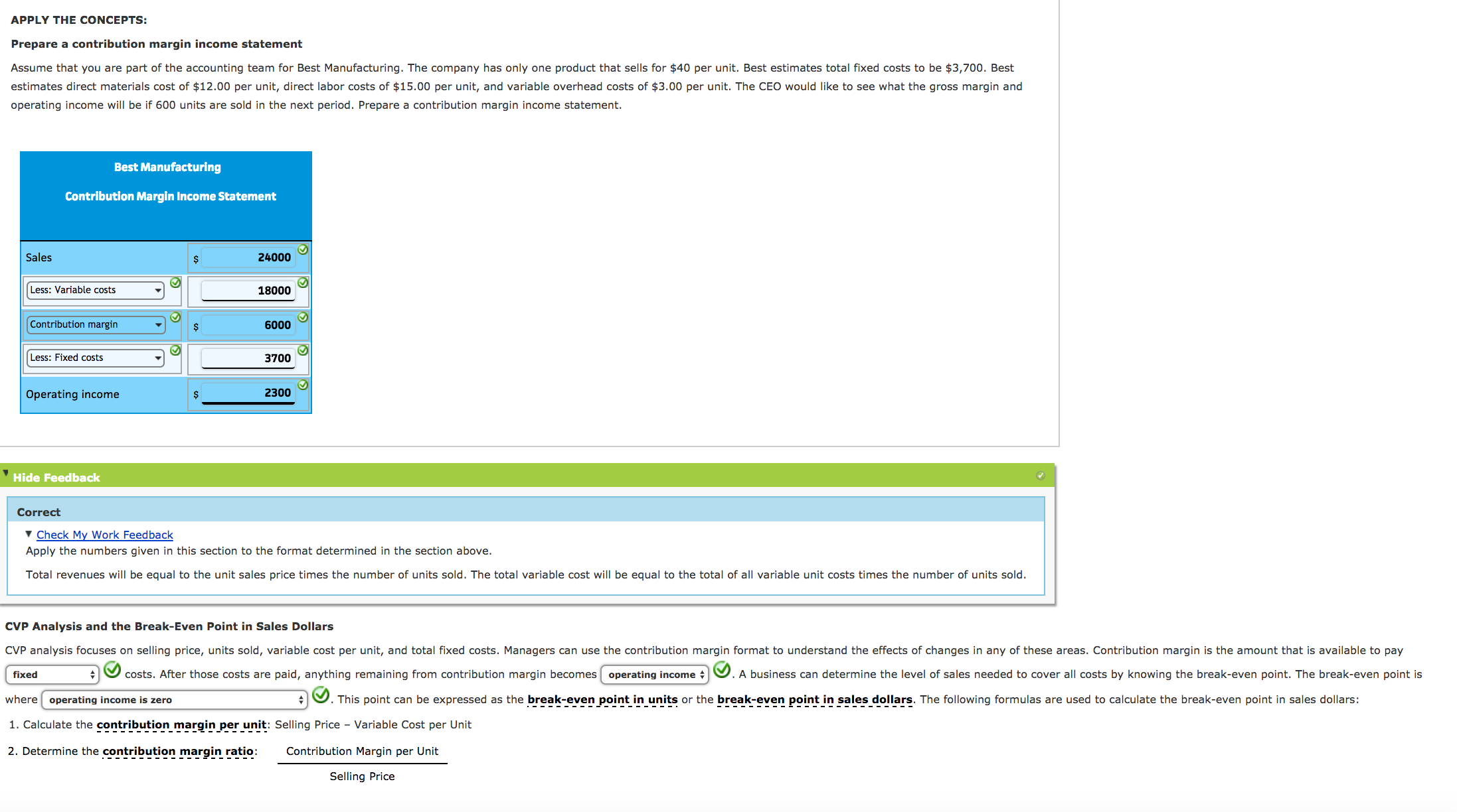 DONCEP'I'S: Prepare a contribution margi income statement Assume that you are part