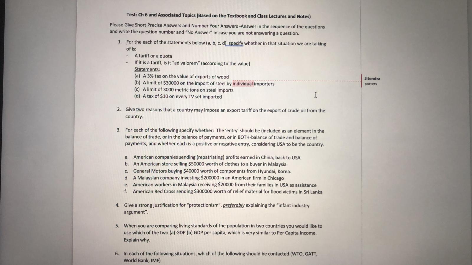 Test: Ch 6 and Associated Topics (Based on the Textbook and