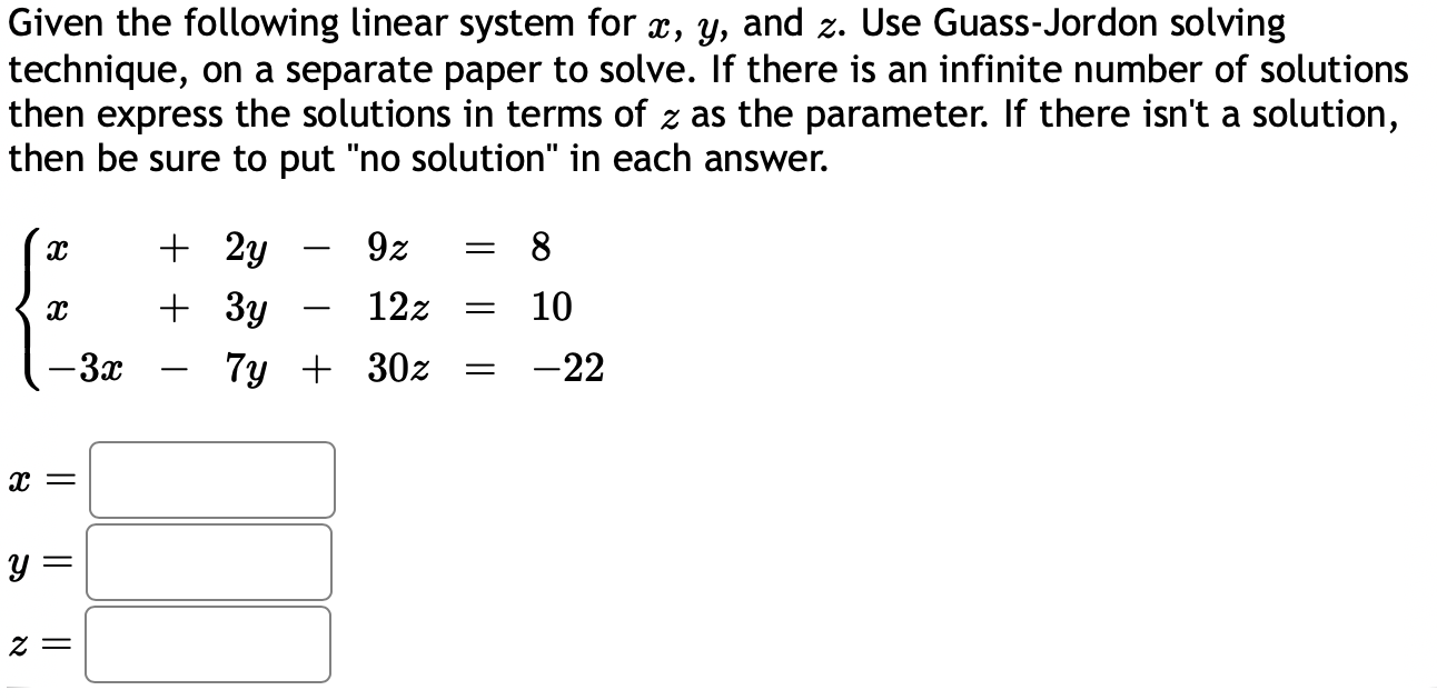 in each answer. ac + 2y + 3z = 10 + 3y
