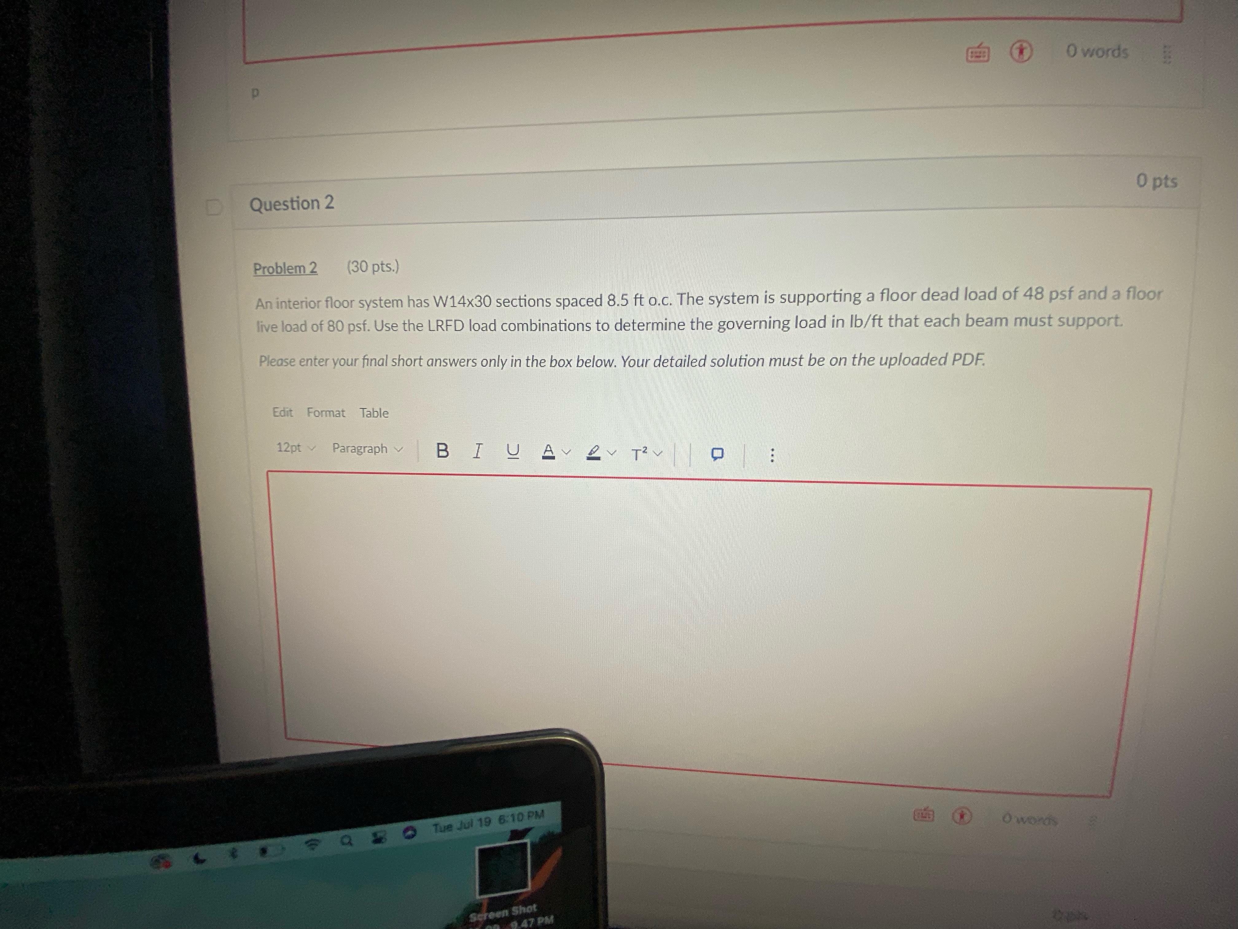  0 words D 0 pts D Question 2 Problem 2 (30