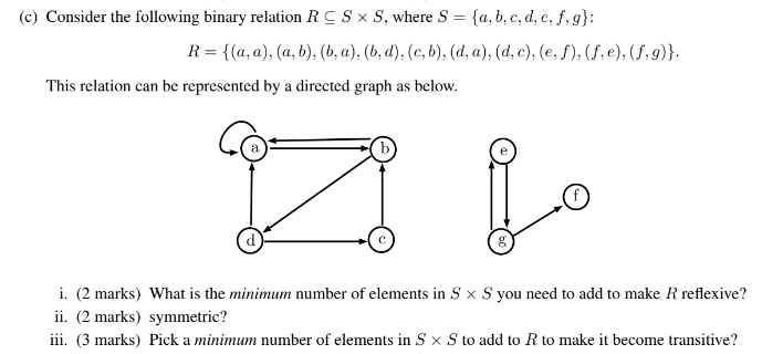 (c) Consider the following binary relation R C S x S,