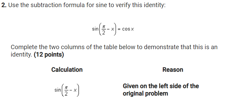 angles.(2 points)\f4. Rewrite sin* x so that it involves only the first