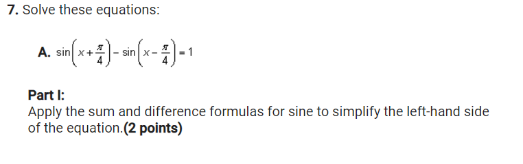 (4 points)\fPart I: Use the double-angle formula for sine to rewrite the