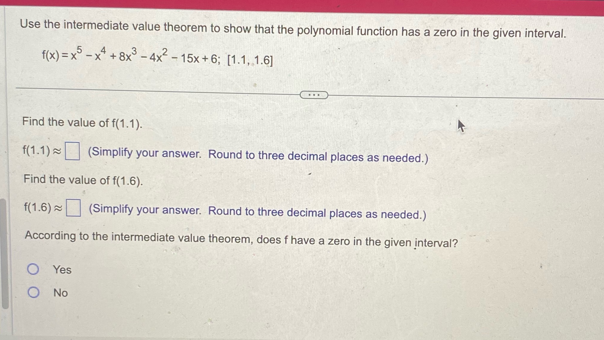 Use the intermediate value theorem to show that the polynomial function